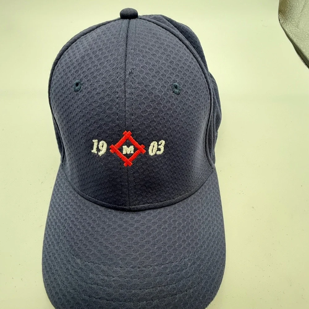 Cap America Golf Navy Blue Mesh Stretch Fit Hat Embroidered 19 M 03 Logo L XL